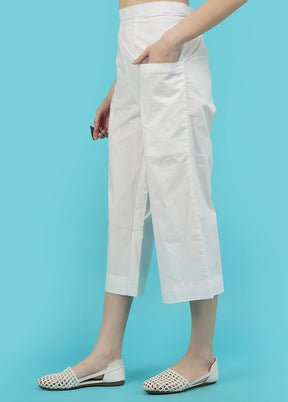 White Cotton Solid Flared Trouser - Indian Silk House Agencies