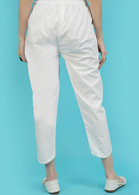 White Cotton Solid Trouser - Indian Silk House Agencies