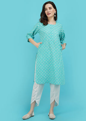 Turquoise Cotton Printed Kurti VDJB311246 - Indian Silk House Agencies