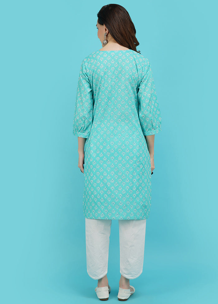 Turquoise Cotton Printed Kurti VDJB311246 - Indian Silk House Agencies