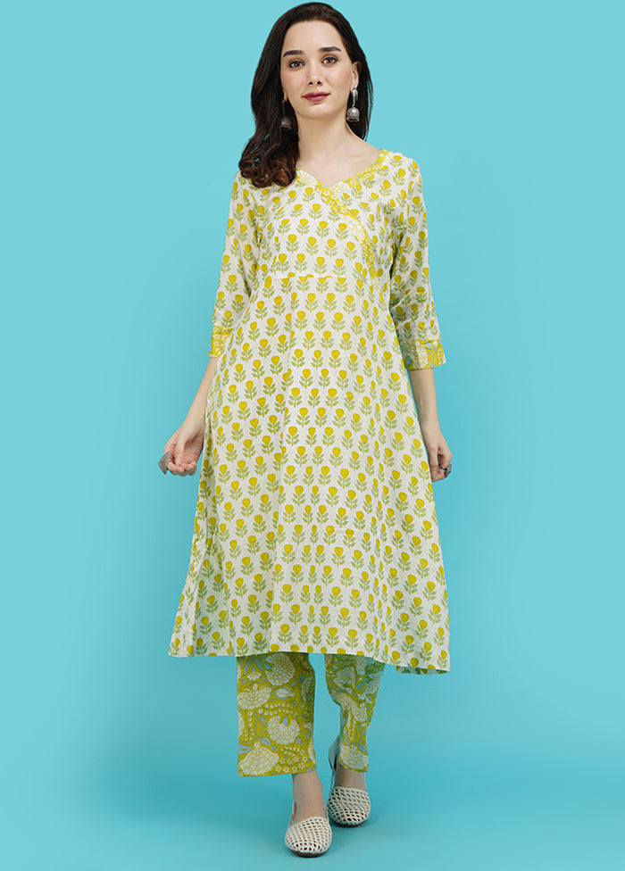 2 Pc Yellow Cotton Printed Kurti Set VDJB311248 - Indian Silk House Agencies