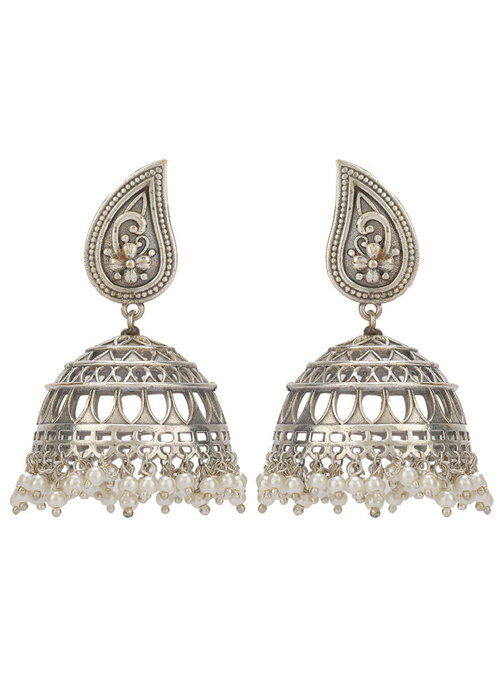 Silver Tone Brass Stud Earrings - Indian Silk House Agencies