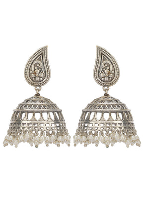 Silver Tone Brass Stud Earrings - Indian Silk House Agencies