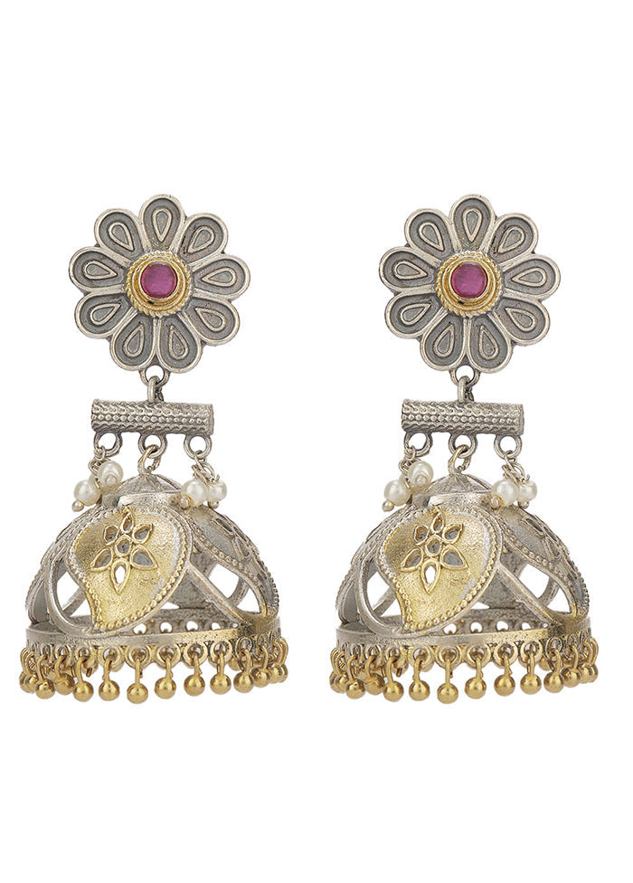 Dual Tone Brass Stud Jhumka - Indian Silk House Agencies