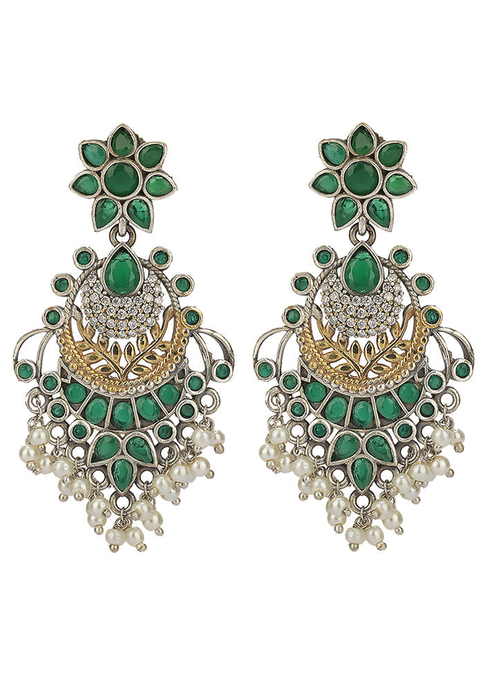 Green Handcraftd Dual Tone Brass Earrings - Indian Silk House Agencies