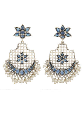 Blue Silver Tone Brass Earrings - Indian Silk House Agencies