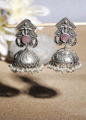 Silver Tone Handcrafted Brass Stud Earrings - Indian Silk House Agencies