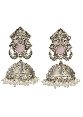 Silver Tone Handcrafted Brass Stud Earrings - Indian Silk House Agencies