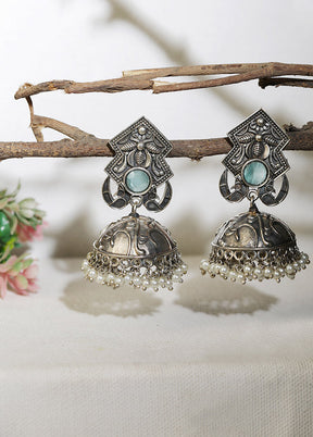 Silver Tone Handcrafted Brass Stud Earrings - Indian Silk House Agencies