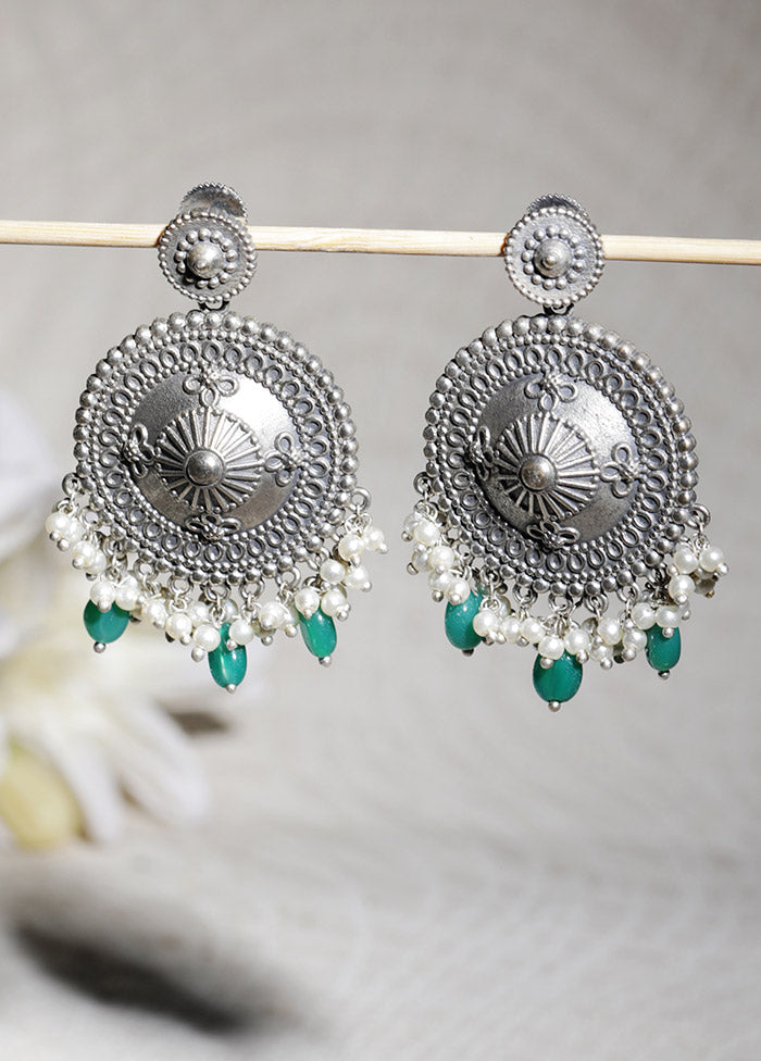 Green Silver Tone Handcrafted Brass Stud Earrings - Indian Silk House Agencies