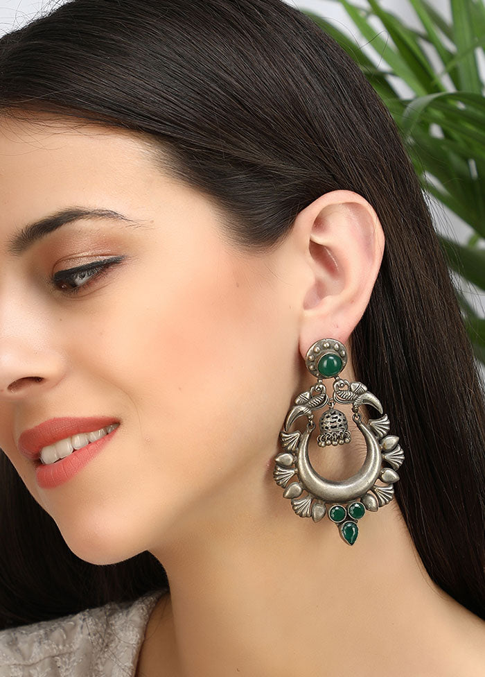 Green Silver Tone Handcrafted Brass Earrings - Indian Silk House Agencies