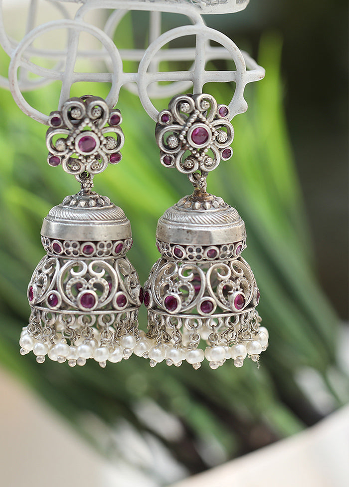 Red Kundan Work Brass Jhumka - Indian Silk House Agencies