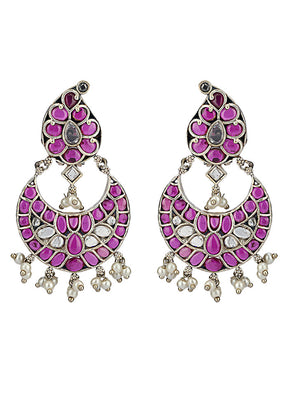 Red Kundan Work Brass Earrings - Indian Silk House Agencies