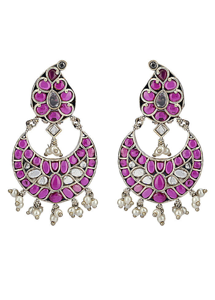 Red Kundan Work Brass Earrings - Indian Silk House Agencies