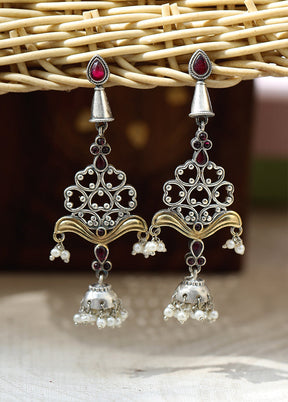 Red Kundan Work Brass Jhumka - Indian Silk House Agencies