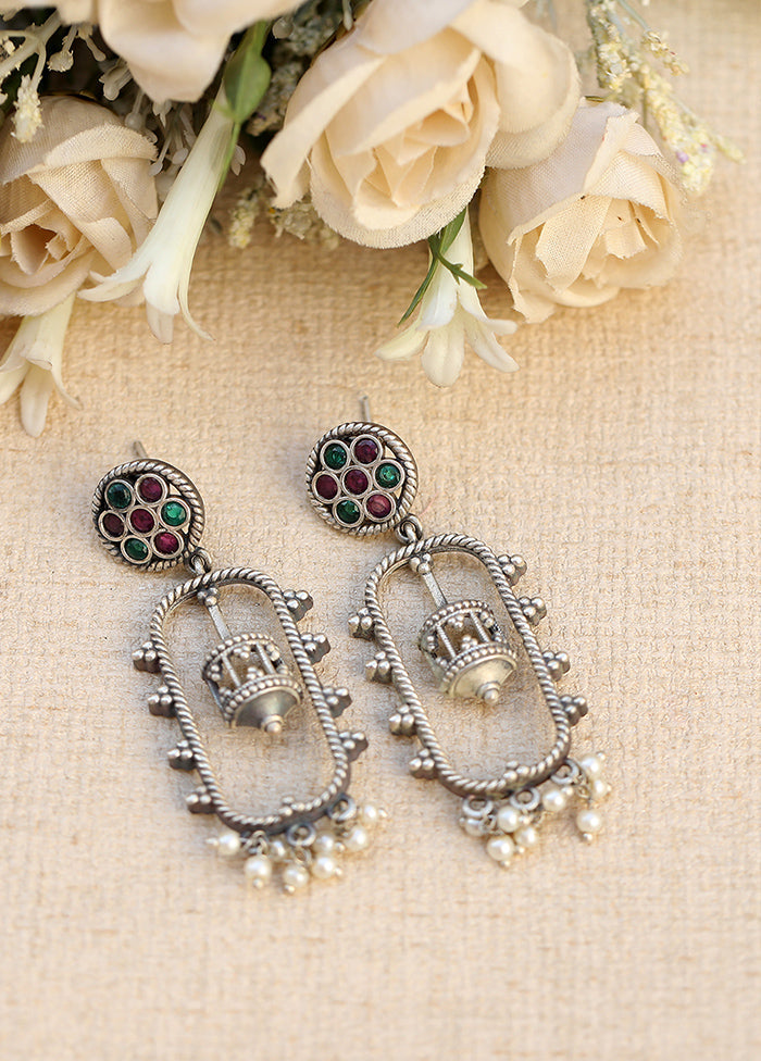 Silver Kundan Work Brass Earrings - Indian Silk House Agencies