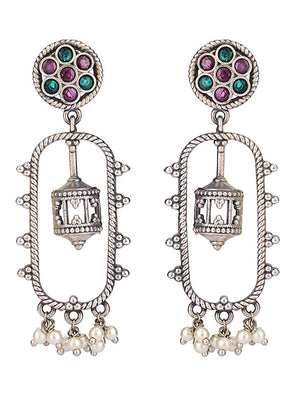 Silver Kundan Work Brass Earrings - Indian Silk House Agencies