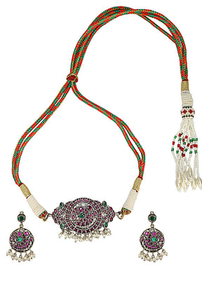 Multicolor Kundan Work Brass Necklace Set - Indian Silk House Agencies