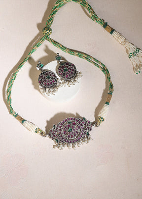 Multicolor Kundan Work Brass Necklace Set - Indian Silk House Agencies