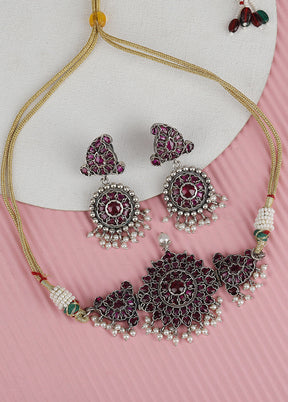 Multicolor Kundan Work Brass Necklace Set - Indian Silk House Agencies