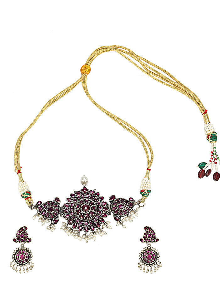 Multicolor Kundan Work Brass Necklace Set - Indian Silk House Agencies