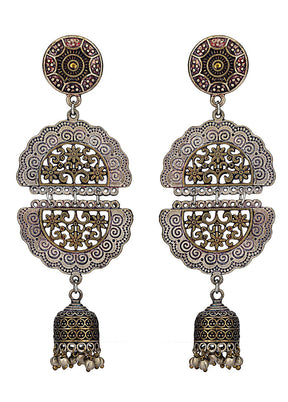 Silver Kundan Work Brass Earrings - Indian Silk House Agencies