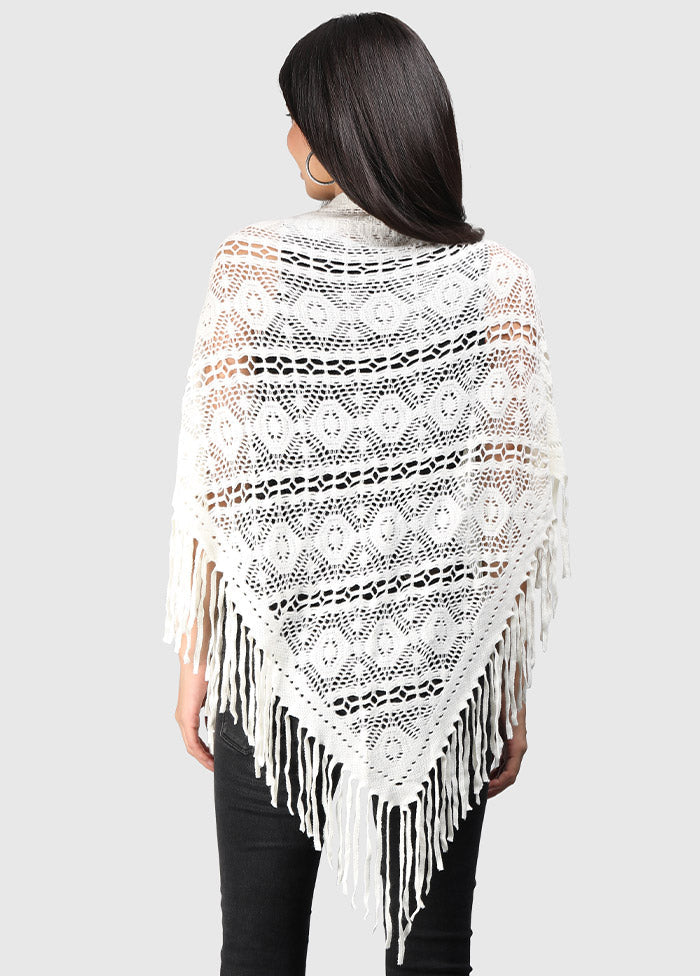 White Acrylic Knitted Scarf - Indian Silk House Agencies