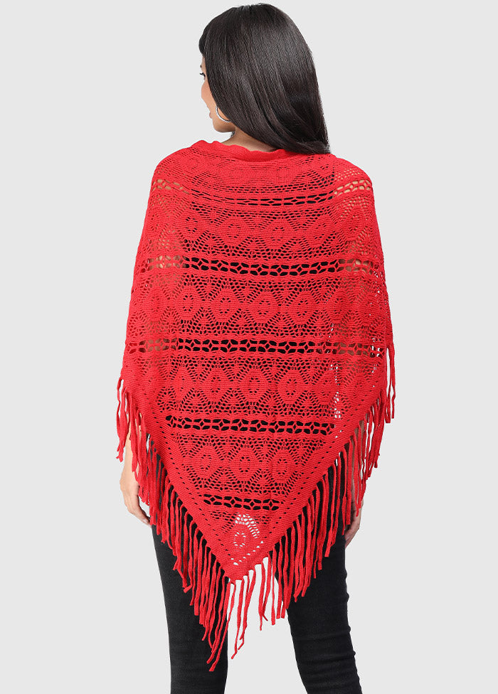 Red Acrylic Knitted Scarf - Indian Silk House Agencies