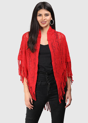 Red Acrylic Knitted Scarf - Indian Silk House Agencies