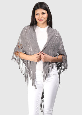 Grey Acrylic Knitted Scarf - Indian Silk House Agencies