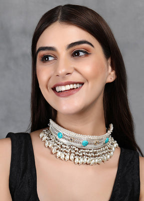 Silver Handcrafted Brass Necklace Set - Indian Silk House Agencies