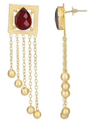 Red Stone Golden Beats Matte Gold Earrings - Indian Silk House Agencies