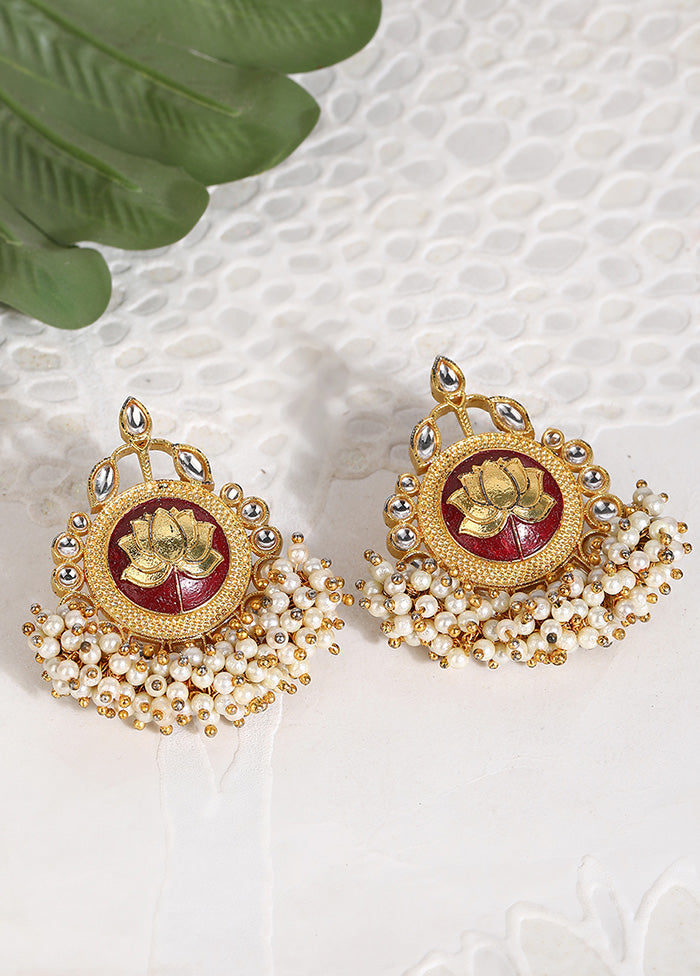 Lotus Style Matte Gold Earrings - Indian Silk House Agencies