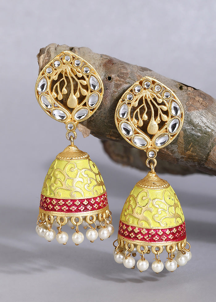 White Beats Matte Gold Jhumka - Indian Silk House Agencies