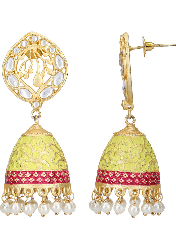 White Beats Matte Gold Jhumka - Indian Silk House Agencies