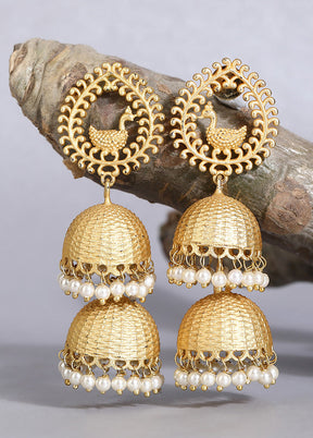 Peacock Style Matte Gold Jhumka - Indian Silk House Agencies