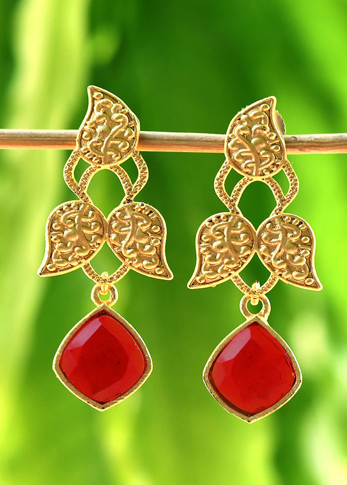 Red Stone Matte Gold Earrings - Indian Silk House Agencies