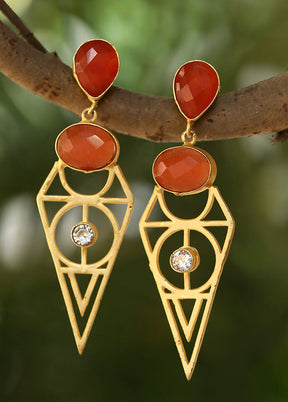 Red Stone Matte Gold Earrings - Indian Silk House Agencies