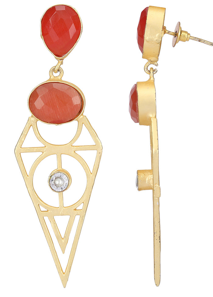 Red Stone Matte Gold Earrings - Indian Silk House Agencies