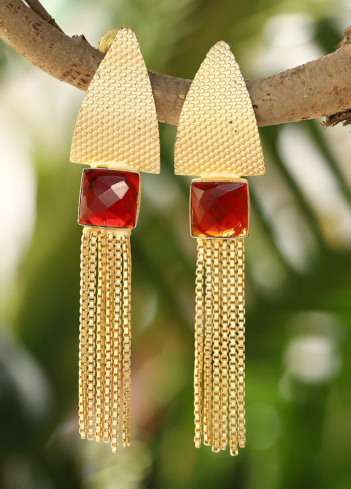 Red Stone Matte Gold Earrings - Indian Silk House Agencies