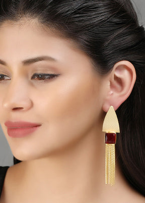 Red Stone Matte Gold Earrings - Indian Silk House Agencies