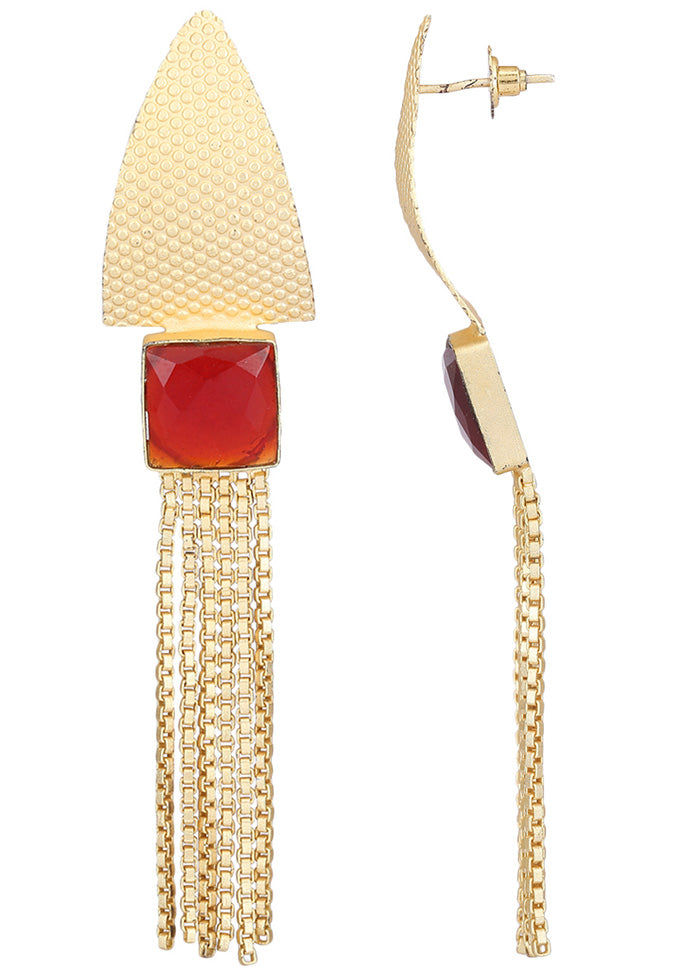 Red Stone Matte Gold Earrings - Indian Silk House Agencies