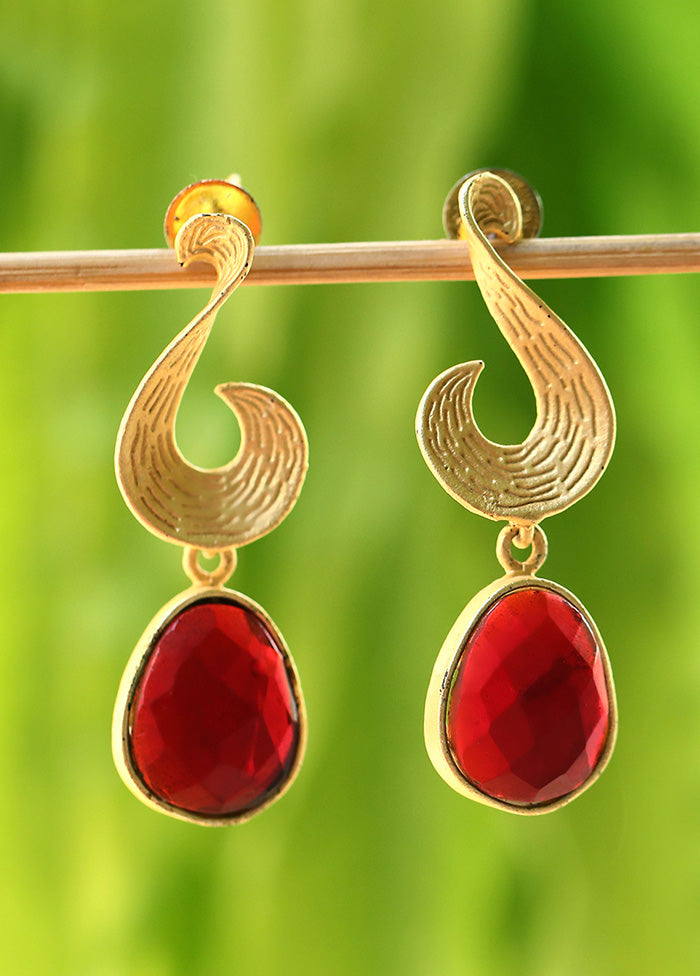 Red Stone Matte Gold Earrings - Indian Silk House Agencies