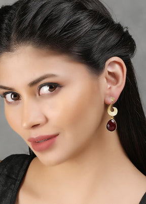 Red Stone Matte Gold Earrings - Indian Silk House Agencies