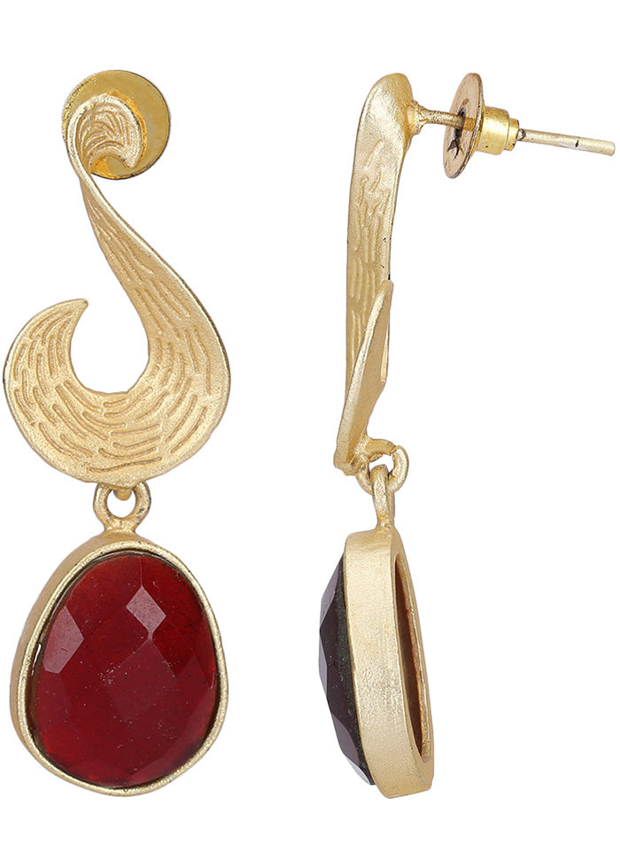 Red Stone Matte Gold Earrings - Indian Silk House Agencies