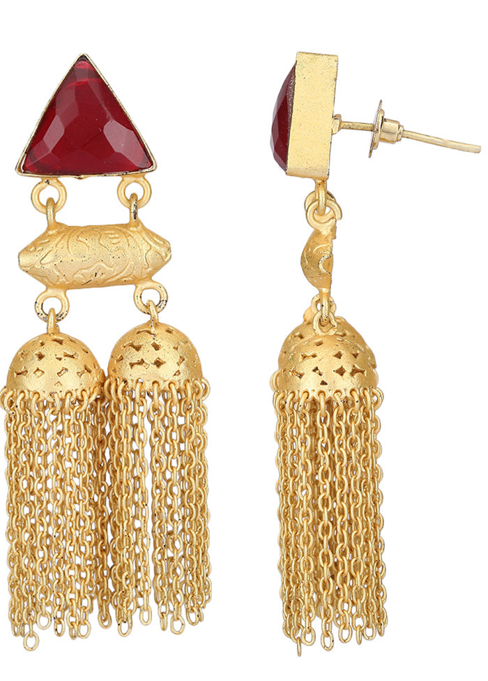 Red Stone Matte Gold Jhumka - Indian Silk House Agencies