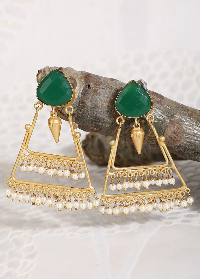 Green Stone Matte Gold Earrings - Indian Silk House Agencies