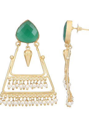 Green Stone Matte Gold Earrings - Indian Silk House Agencies