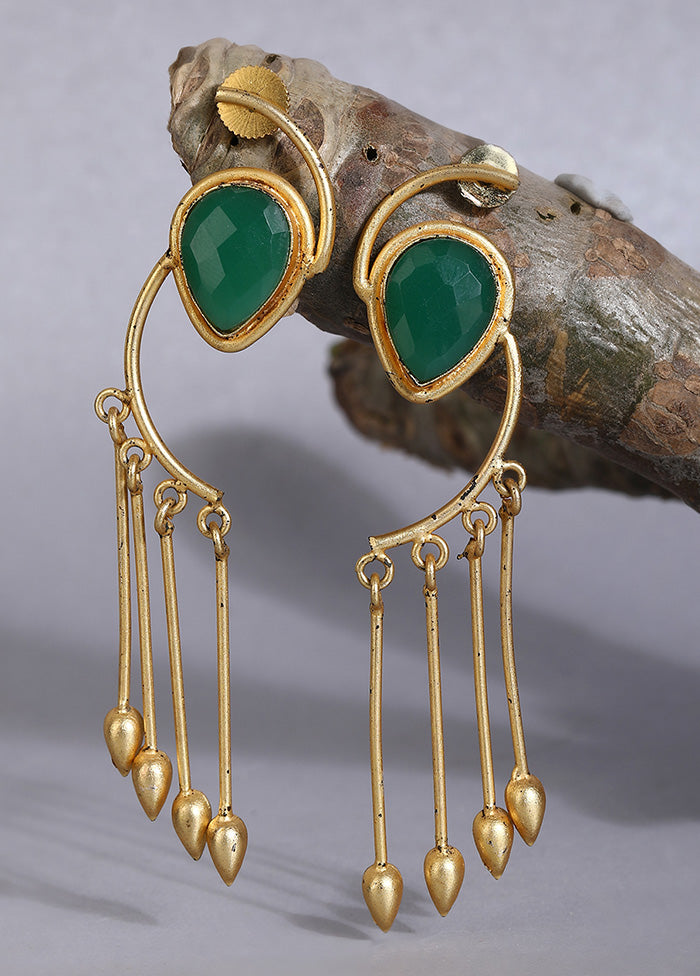 Green Stone Matte Gold Earrings - Indian Silk House Agencies