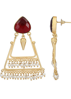 Handcrafted Red Stone Matte Gold Earrings - Indian Silk House Agencies